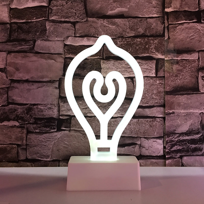 Cartoon LED Table Light White Bulb Shaped Battery Operated Night Lighting with Plastic Shade