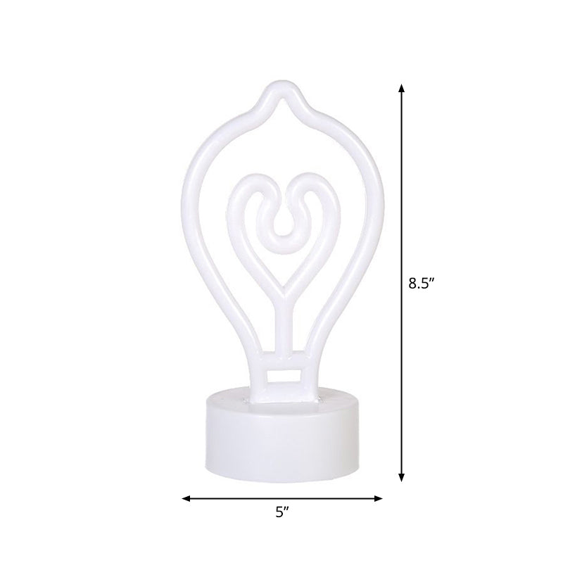 Cartoon LED Table Light White Bulb Shaped Battery Operated Night Lighting with Plastic Shade