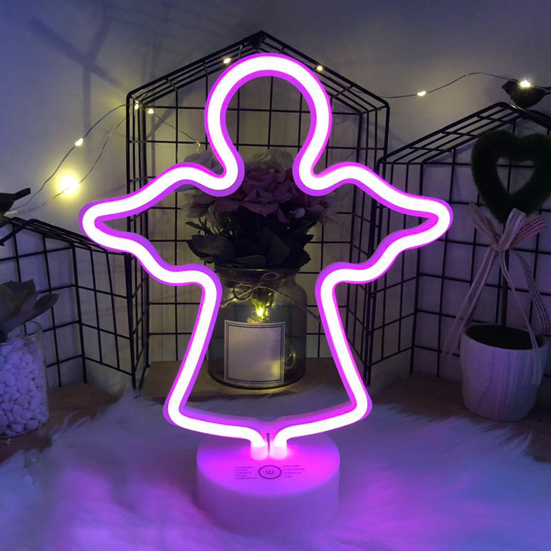 Simple Geometric Night Lighting Plastic Battery LED Bedroom Night Table Light in White