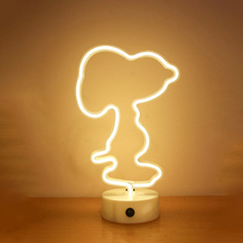 Animal Kids Bedroom Night Light Plastic Battery LED Creative Nightstand Lighting in White