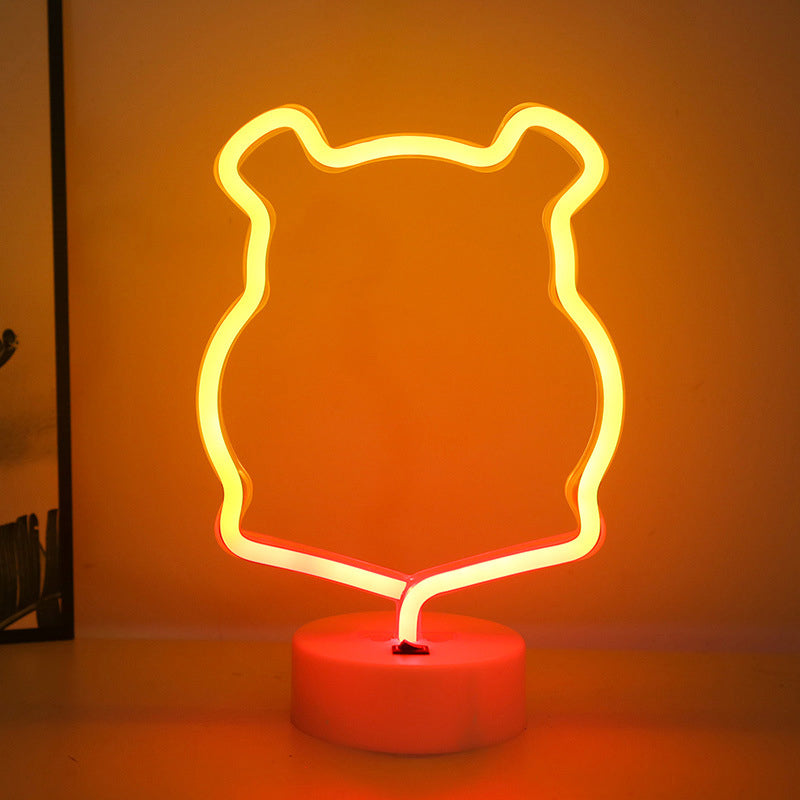 Animal Kids Bedroom Night Light Plastic Battery LED Creative Nightstand Lighting in White