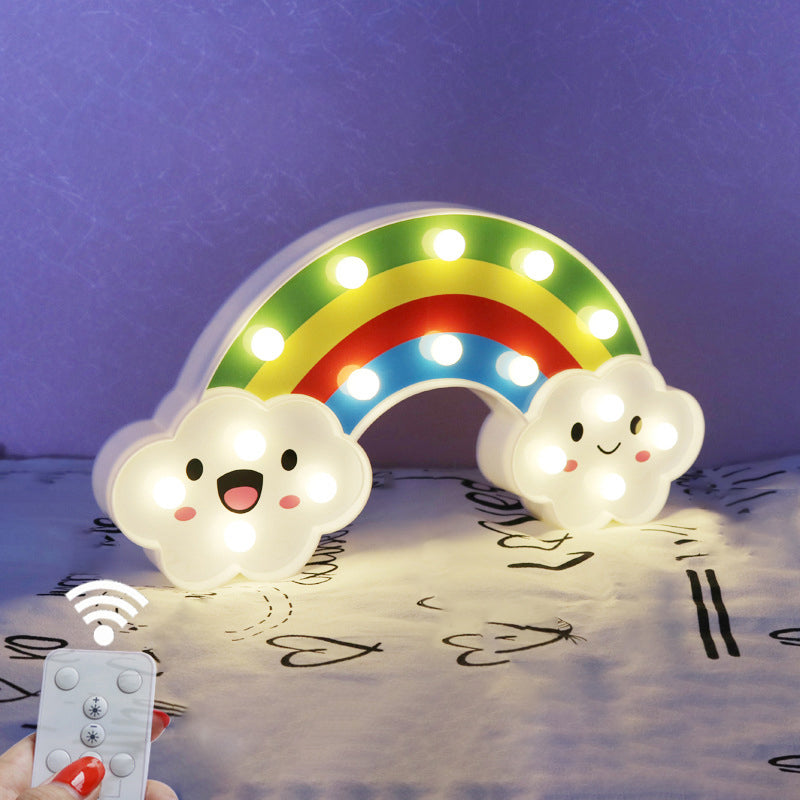 Girls Bedroom LED Wall Lighting Simple White Nightstand Light with Rainbow Plastic Shade