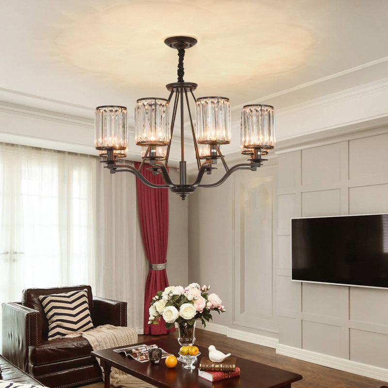Cylinder Living Room Ceiling Chandelier Country Beveled Crystal Black Hanging Pendant Light