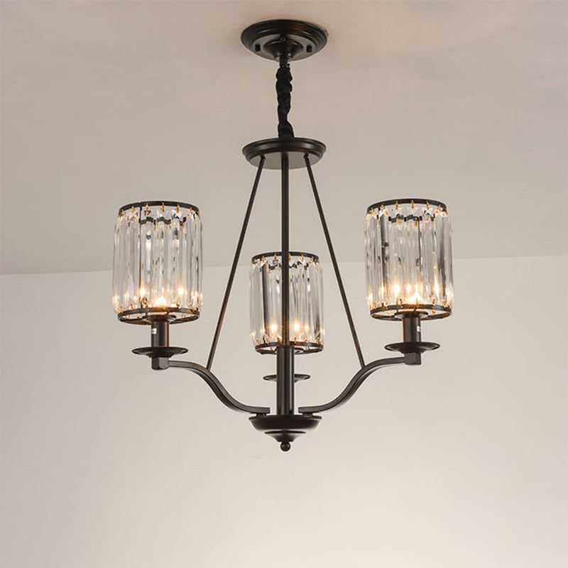 Cylinder Living Room Ceiling Chandelier Country Beveled Crystal Black Hanging Pendant Light