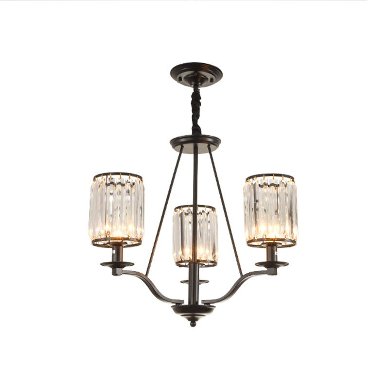 Cylinder Living Room Ceiling Chandelier Country Beveled Crystal Black Hanging Pendant Light