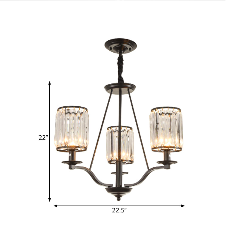 Cylinder Living Room Ceiling Chandelier Country Beveled Crystal Black Hanging Pendant Light