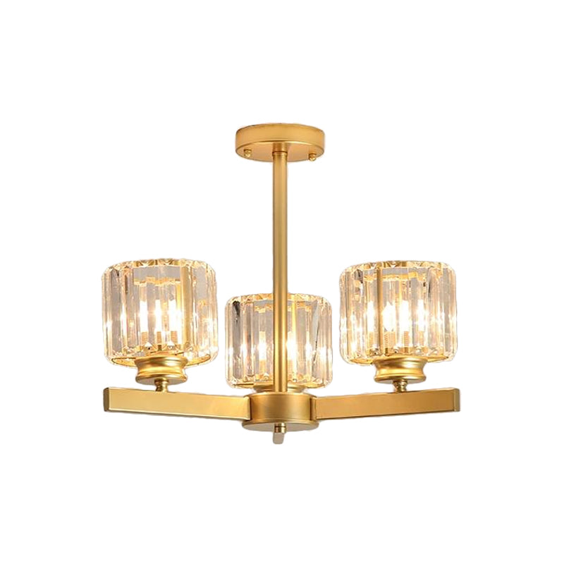 Gold 3/6/10 Heads Pendant Lighting Modern Cylindrical Crystal Radial Chandelier Light