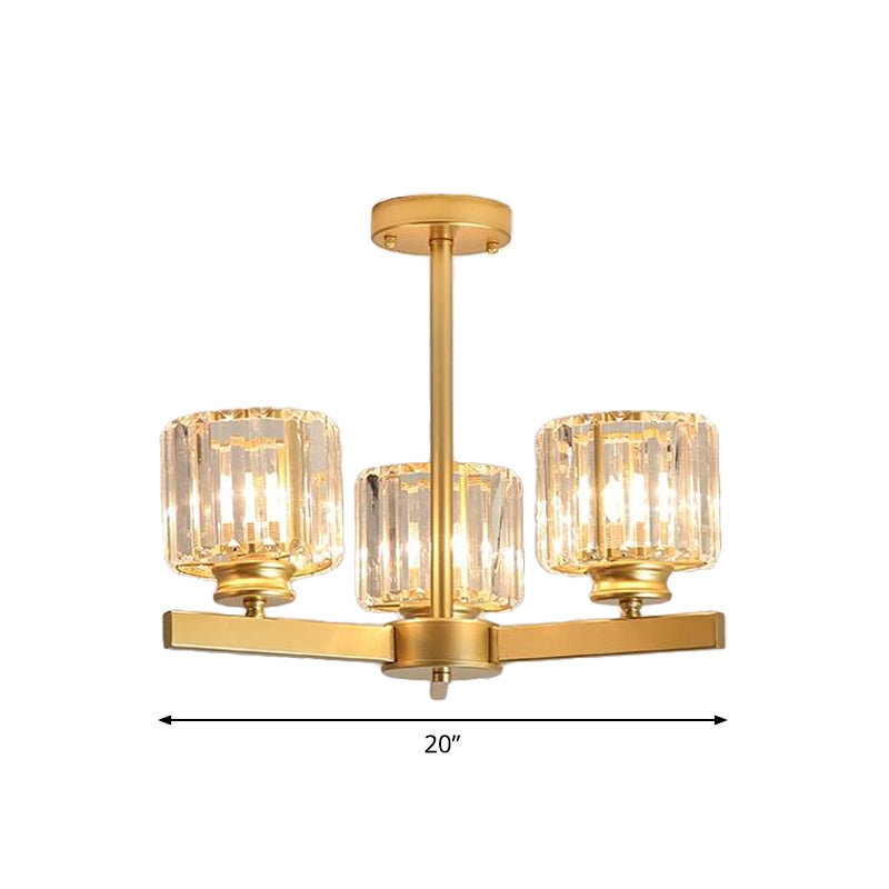 Gold 3/6/10 Heads Pendant Lighting Modern Cylindrical Crystal Radial Chandelier Light