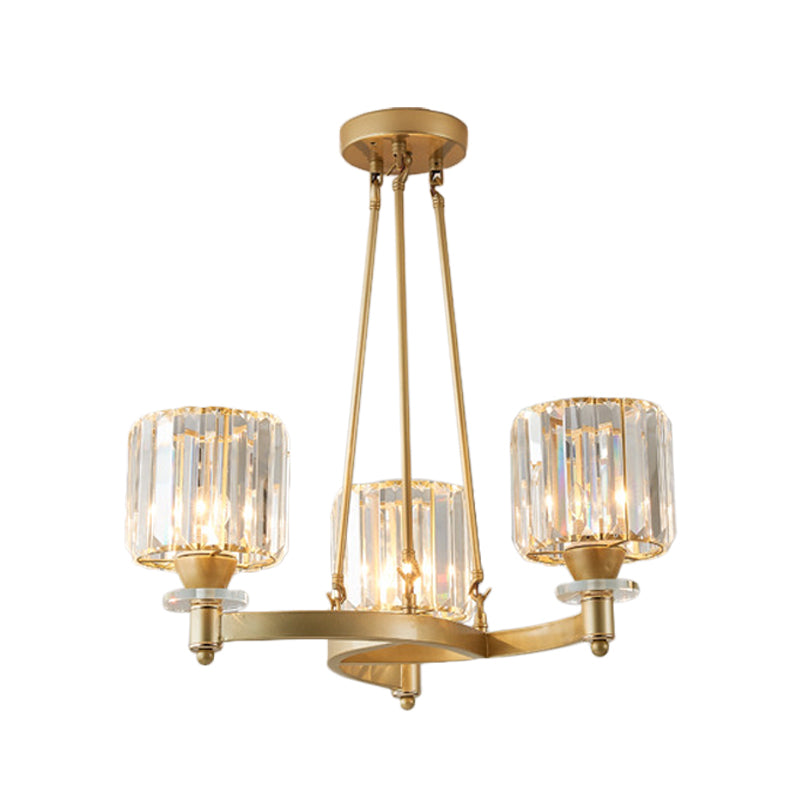 Prismatic Crystal Cylinder Chandelier Contemporary 3/6/8-Head Dining Room Ceiling Suspension Lamp in Black/Gold