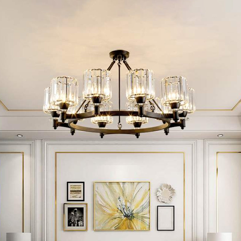 Araña de cilindro de cristal prismático contemporáneo 3/6/8 comedor de comedor lámpara de suspensión de techo en negro/dorado