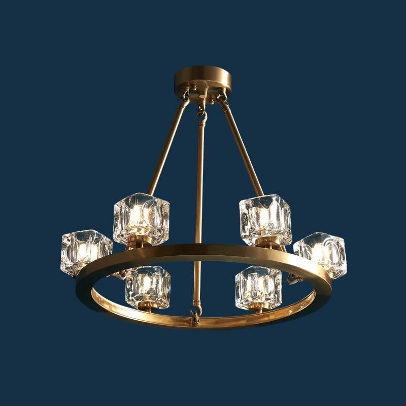 Circle Dining Room Ceiling Pendant Postmodern Crystal Cube 6/12/28 Lights Gold Chandelier