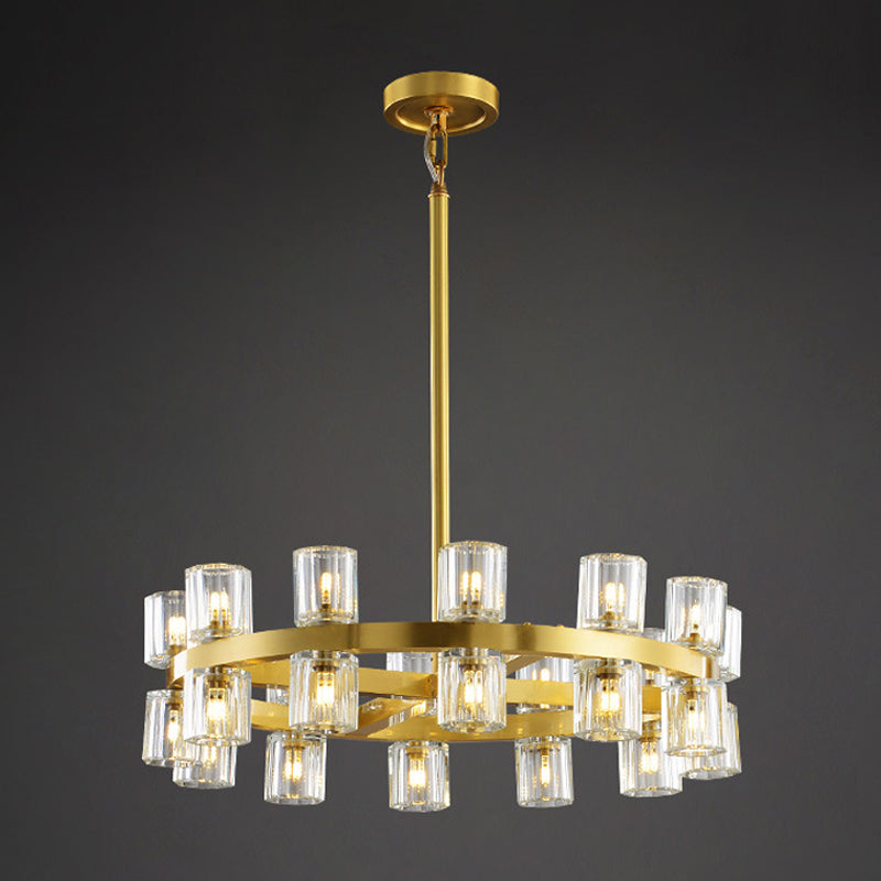 Brass Circular Pendant Chandelier Postmodernist Crystal 24 Bulbs Dining Room Suspension Lighting