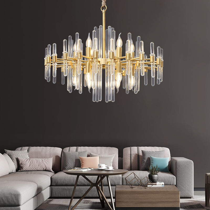 10 Heads Crystal Rod Drop Lamp Postmodern Brass Radial Living Room Chandelier Light