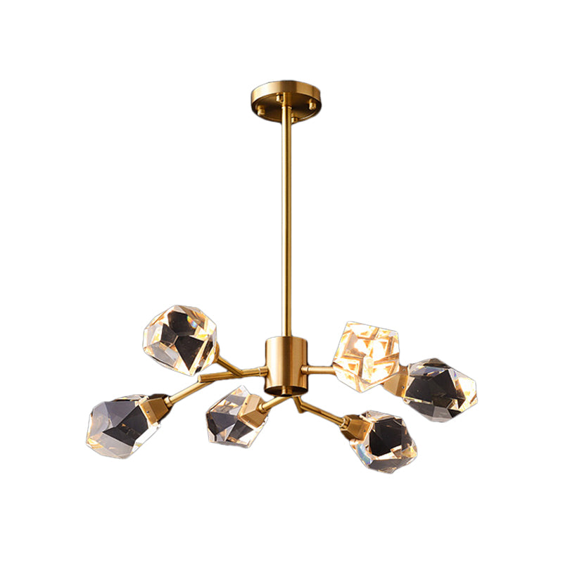6/15/18 Lights Ceiling Chandelier Post-Modern Branched Crystal Block Hanging Light in Brass