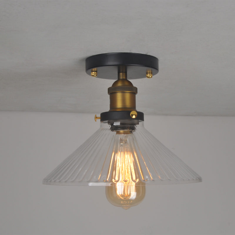 Geometry Corridor Semi Mount Lighting Farmhouse Clear Glass 1 Bulb Brass Close to Ceiling Lamp