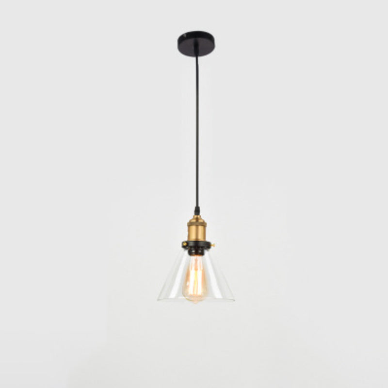 1 Bulb Drop Pendant Farmhouse Dining Room Hanging Ceiling Light with Geometry Glass Shade