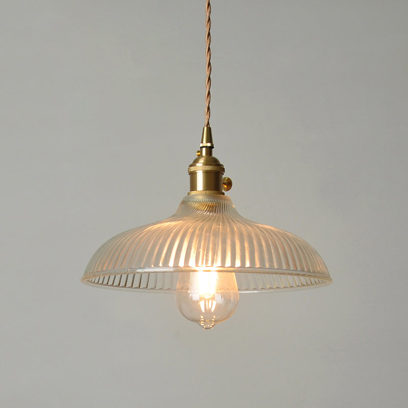 1 kop hangende verlichtingsarmatuur rustieke kom heldere geribbelde glazen hangselverlichting in messing