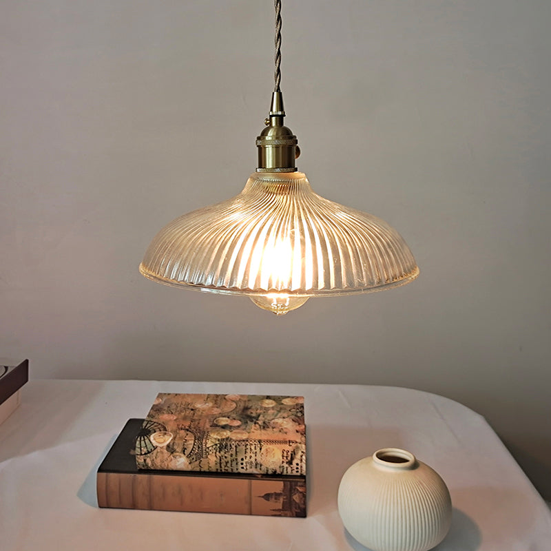 1 kop hangende verlichtingsarmatuur rustieke kom heldere geribbelde glazen hangselverlichting in messing