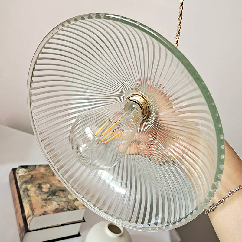 1 kop hangende verlichtingsarmatuur rustieke kom heldere geribbelde glazen hangselverlichting in messing
