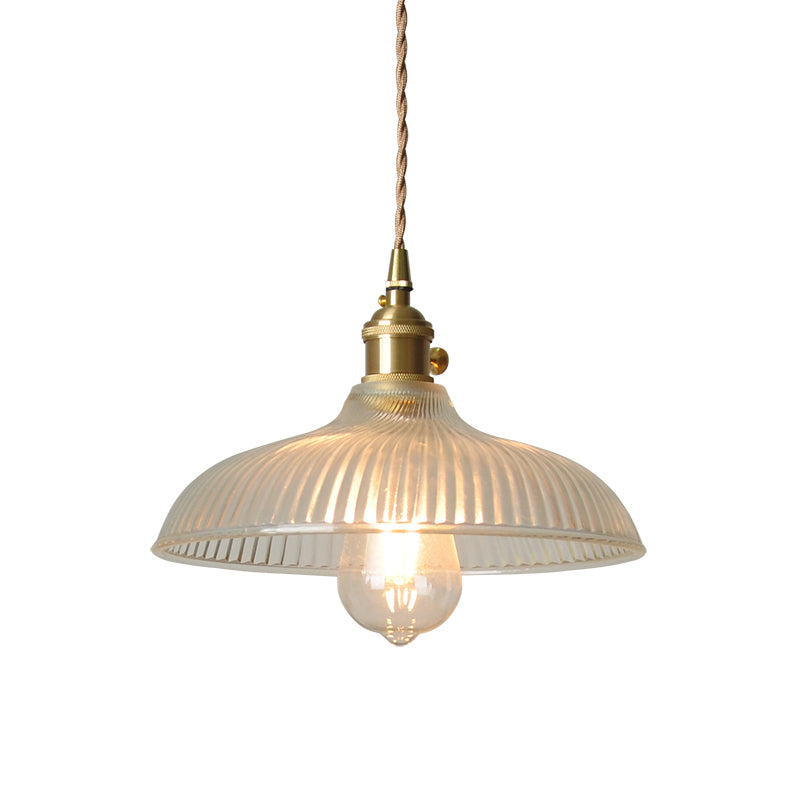 1 kop hangende verlichtingsarmatuur rustieke kom heldere geribbelde glazen hangselverlichting in messing