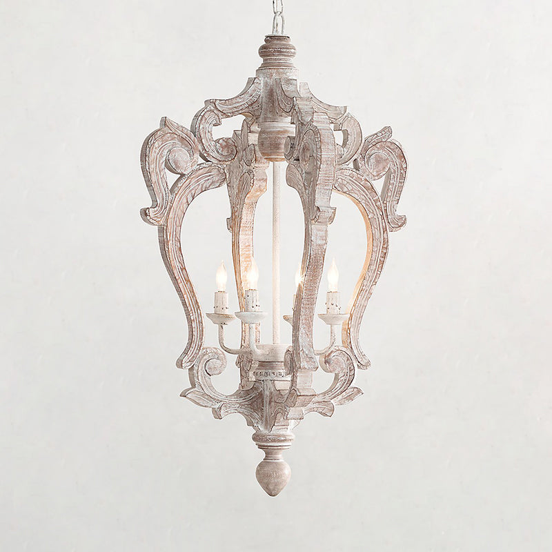 Chandelier suspendu en bois en cage Classic Suspension Suspension Lumière en blanc en détresse