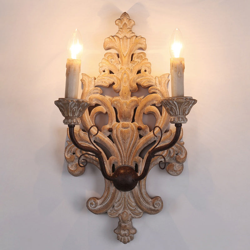 Distressed White Candle Wall Lighting Classic Wood 2-Light Porch Wall Mounted Light Fixture