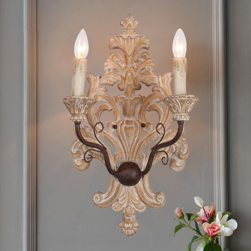 Distressed White Candle Wall Lighting Classic Wood 2-Light Porch Wall Mounted Light Fixture