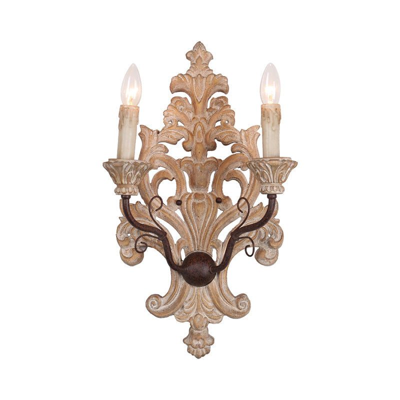 Distressed White Candle Wall Lighting Classic Wood 2-Light Porch Wall Mounted Light Fixture