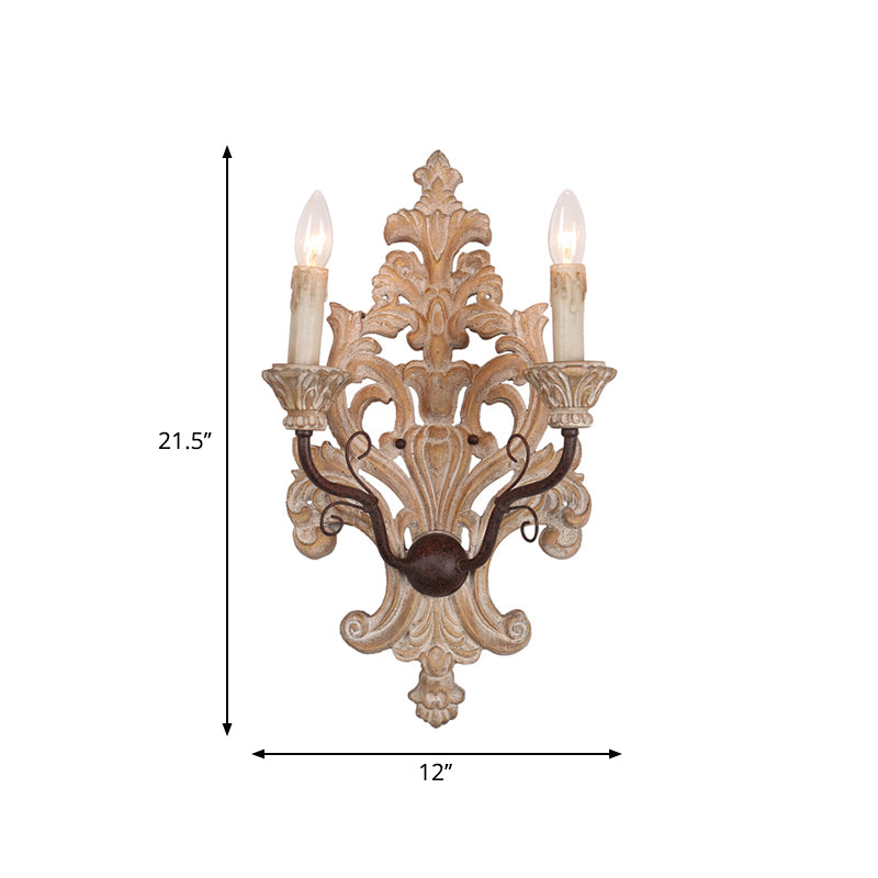 Distressed White Candle Wall Lighting Classic Wood 2-Light Porch Wall Mounted Light Fixture