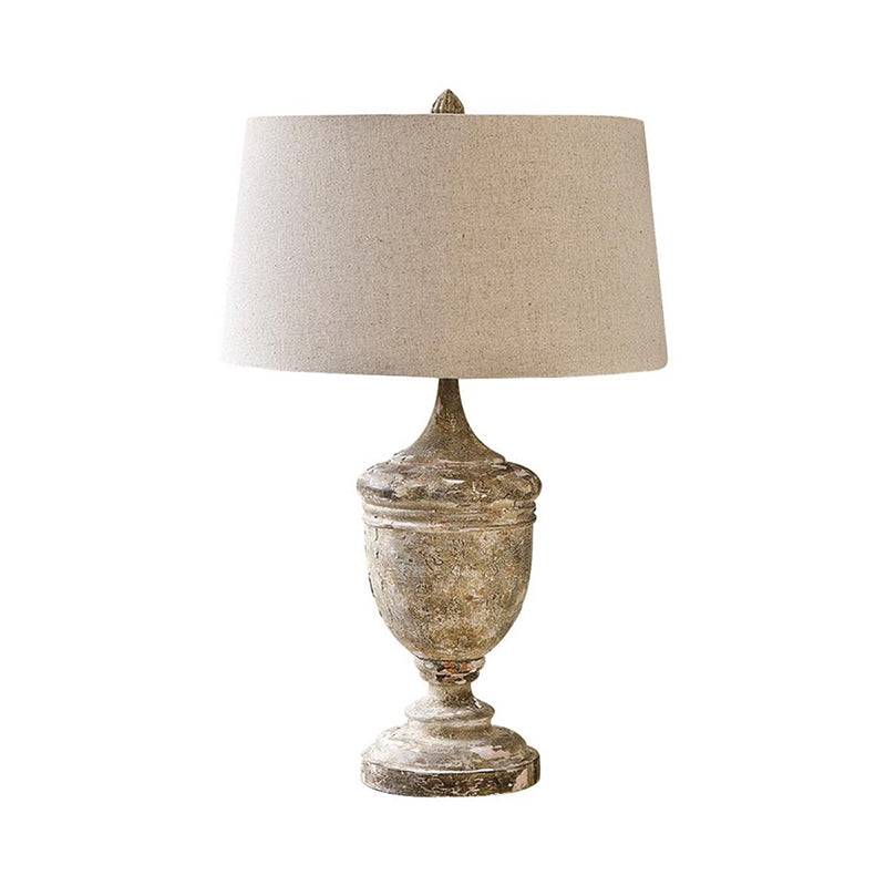 1-Bulb Drum Table Lighting Traditional Style Distressed White Fabric Night Lamp with Font Base