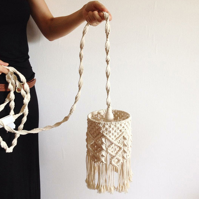 Wit geweven franje druppel hanger klassiek hennep touw 1 lamp woonkamer hangend plafondlicht