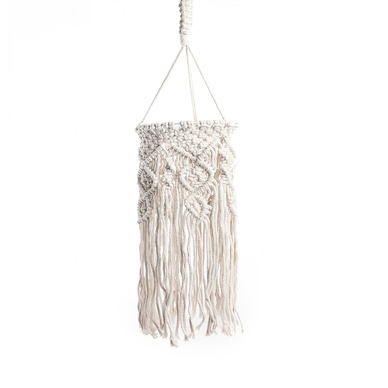 White Woven Fringe Drop Pendant Classic Hemp Rope 1 Bulb Living Room Hanging Ceiling Light