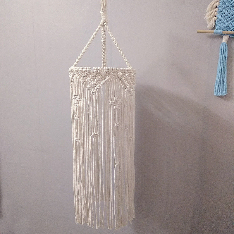 1-Head Rope Pendant Lighting Country White Cylinder Tassel Dining Room Ceiling Suspension Lamp