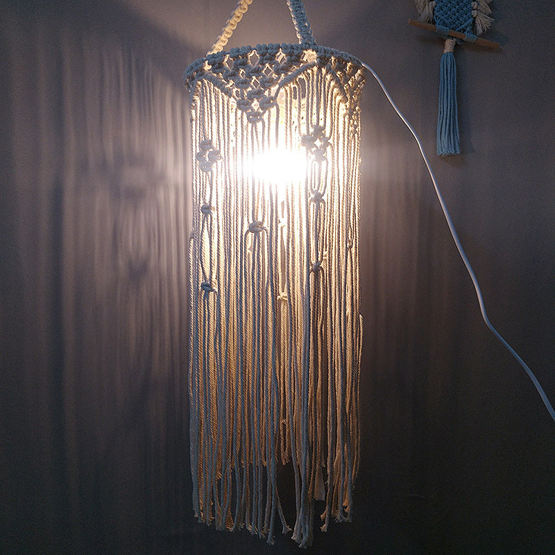 1-head touw hanglampverlichting land witte cilinder tassel eetkamer plafond suspensielampje