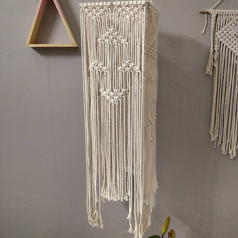 Wit 1 hoofd Pendulum Licht traditioneel touw gevlochten rechthoekige suspensielamp voor slaapkamer