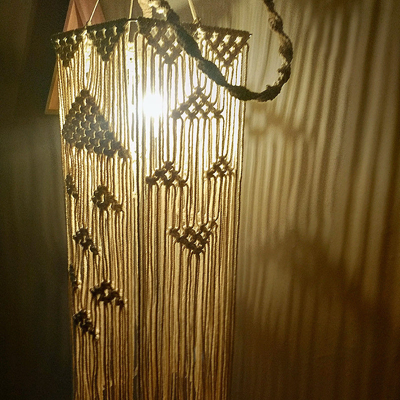 Wit 1 hoofd Pendulum Licht traditioneel touw gevlochten rechthoekige suspensielamp voor slaapkamer