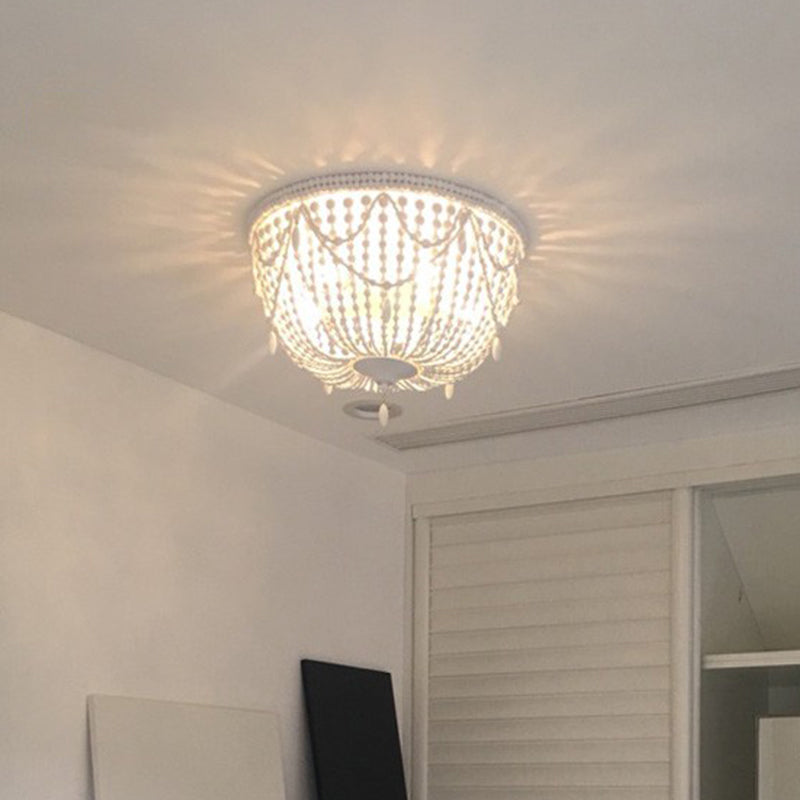 Wood Bowl Flush Mount Lighting Classic Corridor Close to Ceiling Light in White