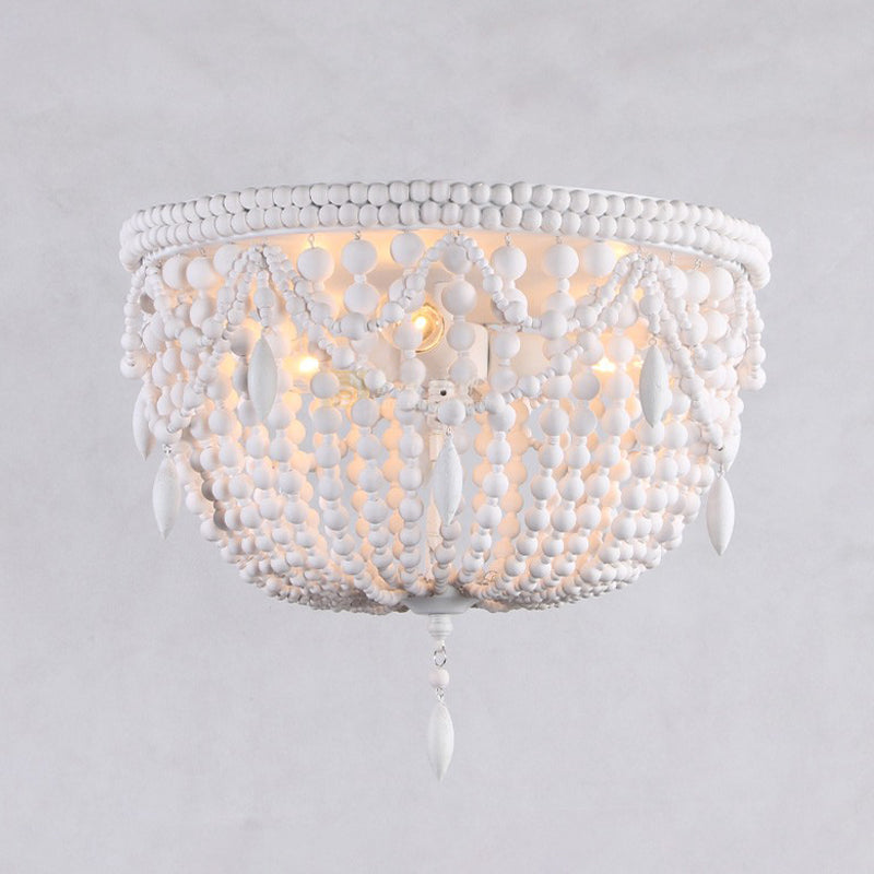 Wood Bowl Flush Mount Lighting Classic Corridor Close to Ceiling Light in White