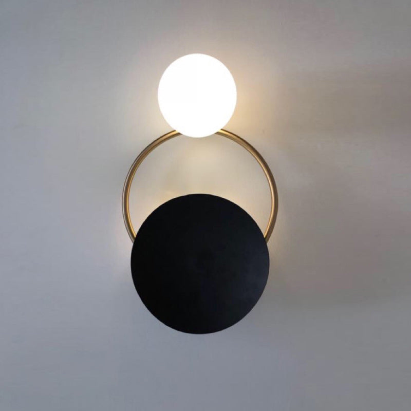 Metal Planet Wall Mount Lamp Modernism 1 Light Black Finish Opal Glass Wall Light Fixture