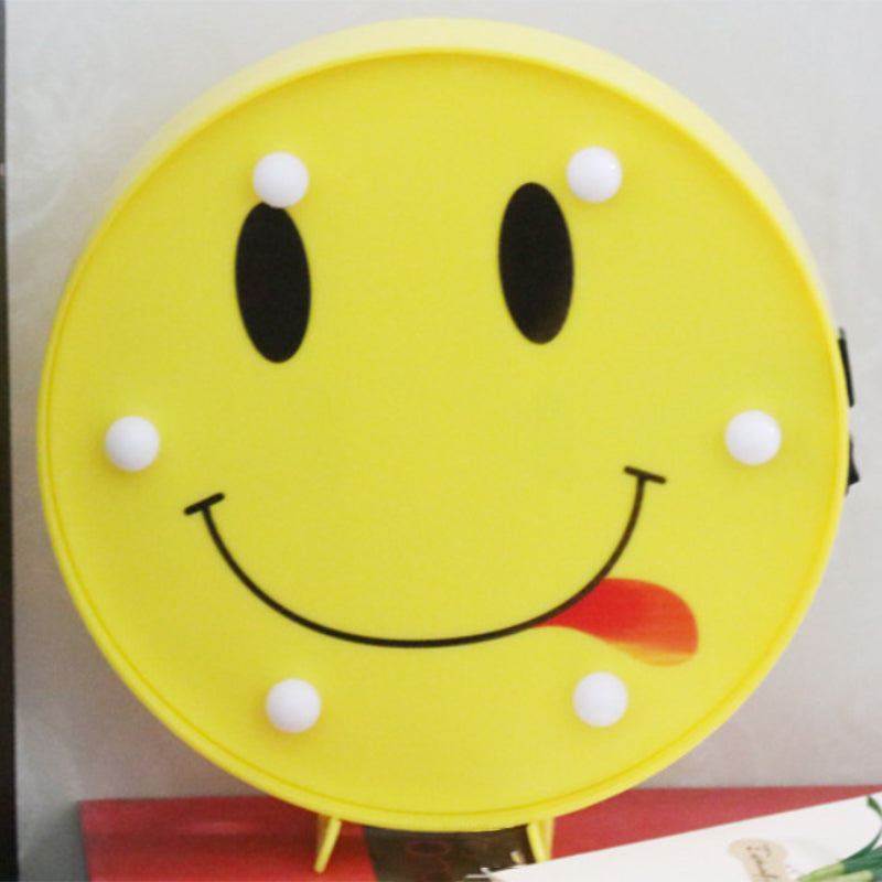 Funny Emoji Expression Wall Light Modernist Plastic Battery LED Yellow Nightstand Lamp