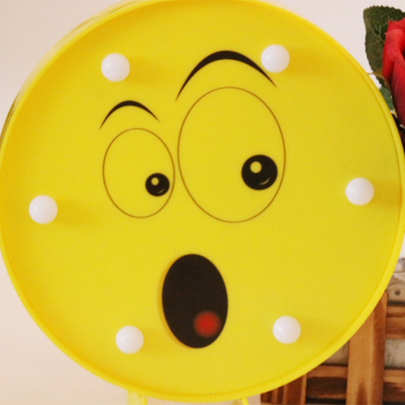 Funny Emoji Expression Wall Light Modernist Plastic Battery LED Yellow Nightstand Lamp