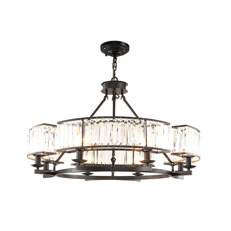Beveled Crystal Circle Chandelier Lamp Classic Living Room LED Ceiling Suspension Light