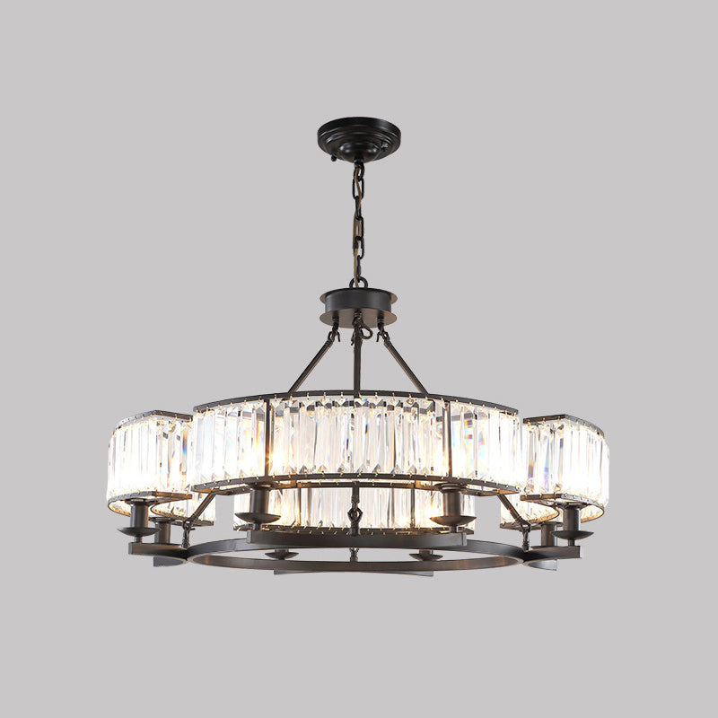 Beveled Crystal Circle Chandelier Lamp Classic Living Room LED Ceiling Suspension Light