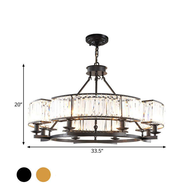 Beveled Crystal Circle Chandelier Lamp Classic Living Room LED Ceiling Suspension Light