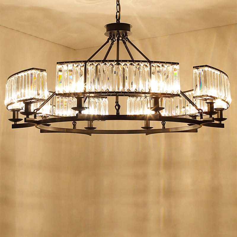Beveled Crystal Circle Chandelier Lamp Classic Living Room LED Ceiling Suspension Light