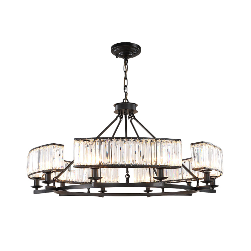 Beveled Crystal Circle Chandelier Lamp Classic Living Room LED Ceiling Suspension Light