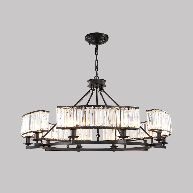 Beveled Crystal Circle Chandelier Lamp Classic Living Room LED Ceiling Suspension Light