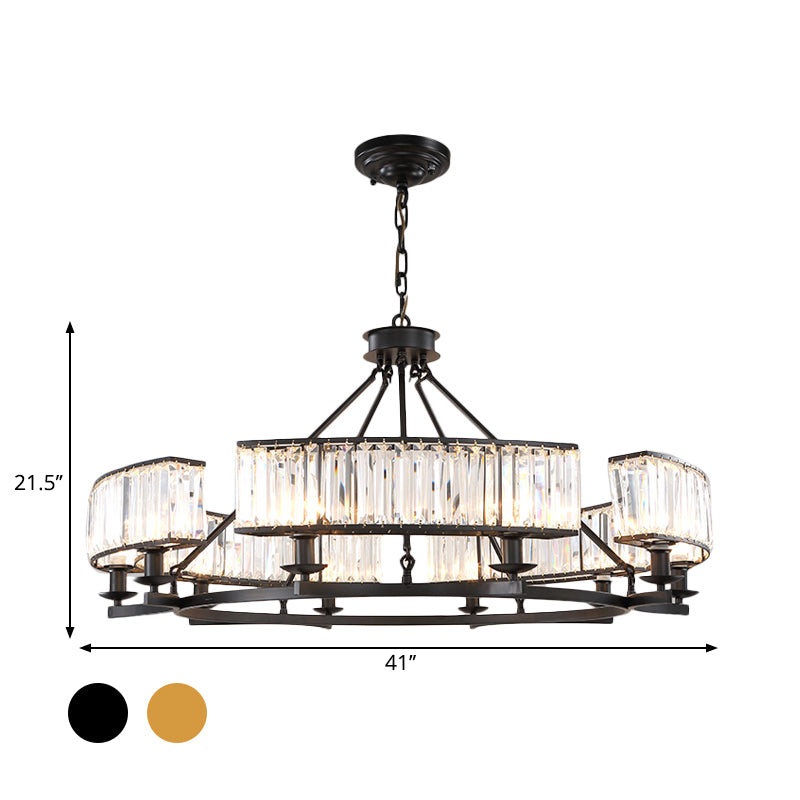 Beveled Crystal Circle Chandelier Lamp Classic Living Room LED Ceiling Suspension Light
