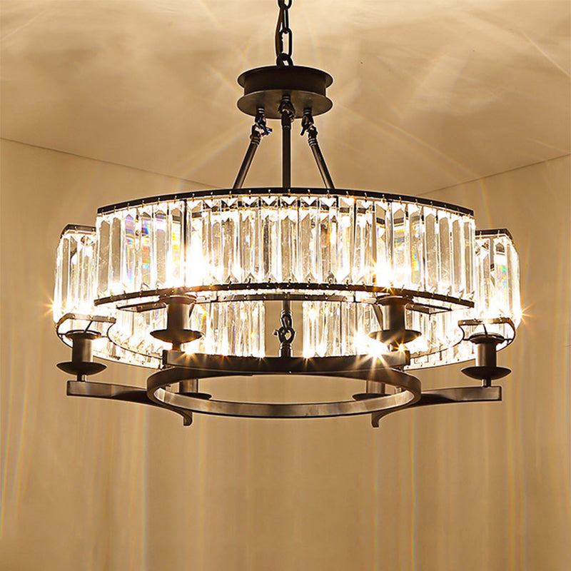 Beveled Crystal Circle Chandelier Lamp Classic Living Room LED Ceiling Suspension Light