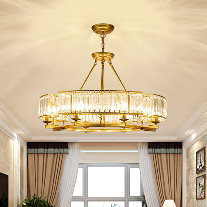 Beveled Crystal Circle Chandelier Lamp Classic Living Room LED Ceiling Suspension Light